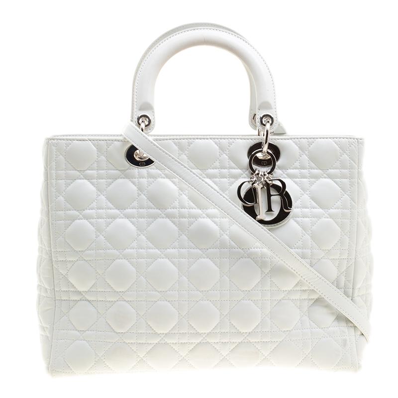 Dior White Leather Large Lady Dior Tote