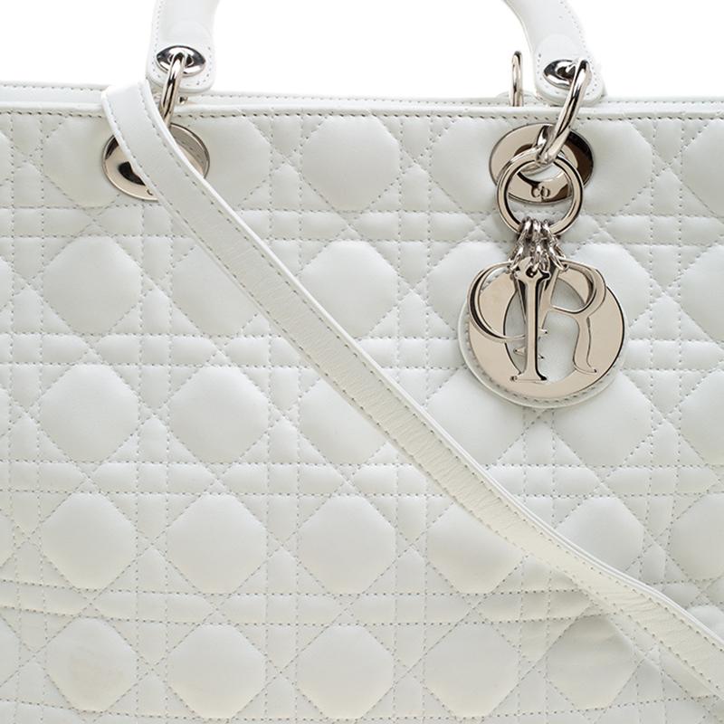 Dior White Leather Large Lady Dior Tote 4