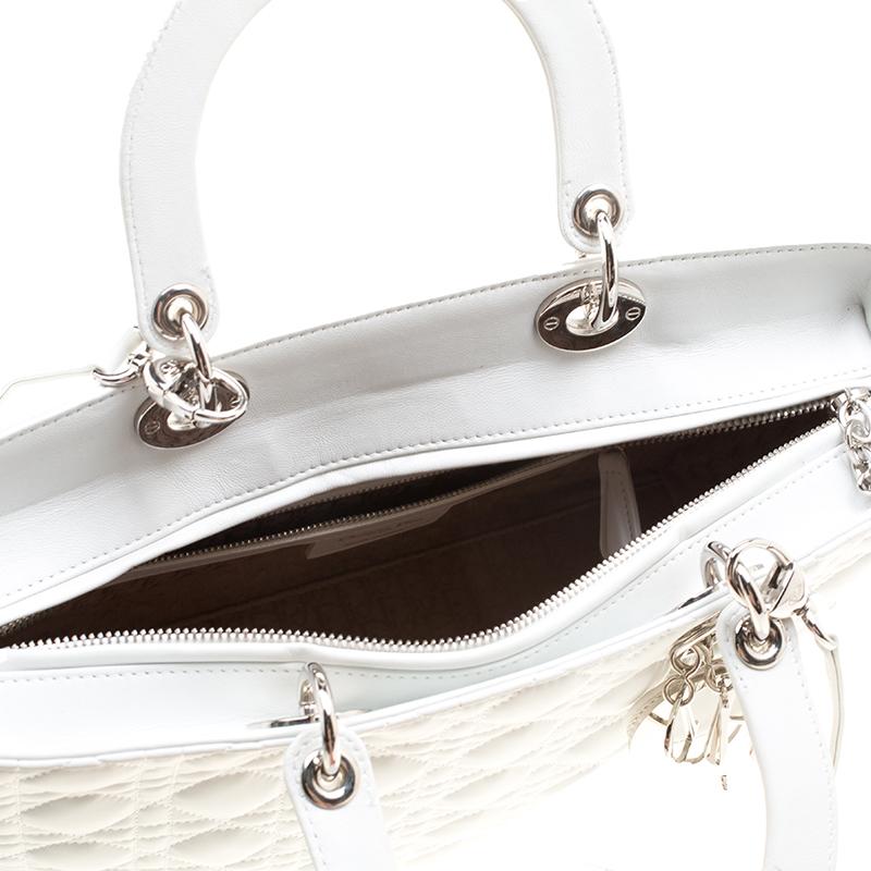 Dior White Leather Large Lady Dior Tote 6