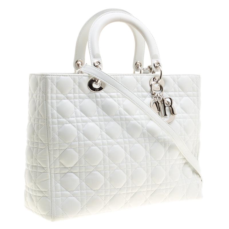 Dior White Leather Large Lady Dior Tote 7