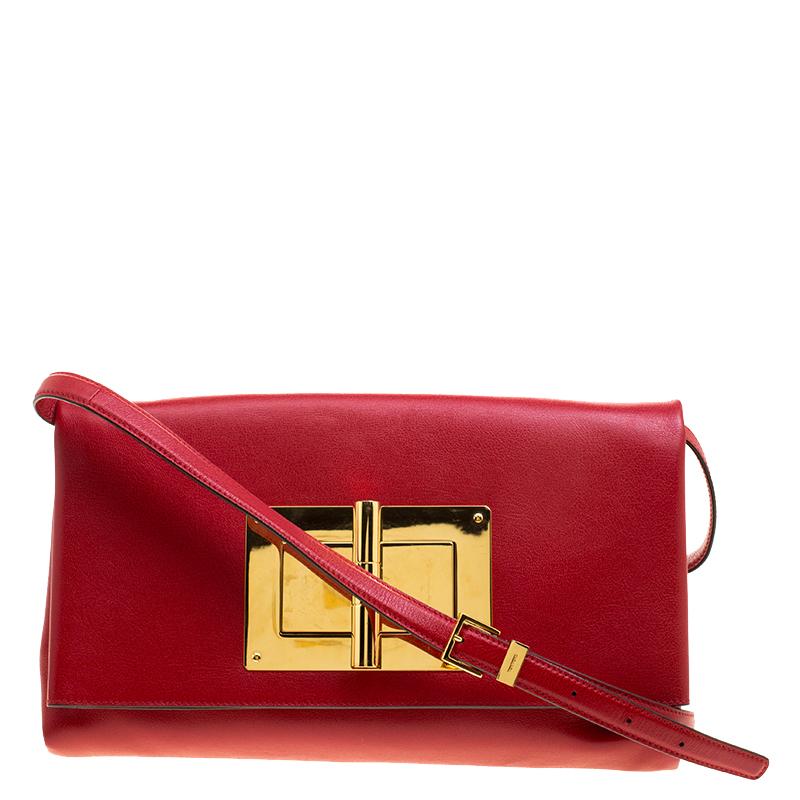 Tom Ford Red Leather Large East West Natalia Shoulder Bag