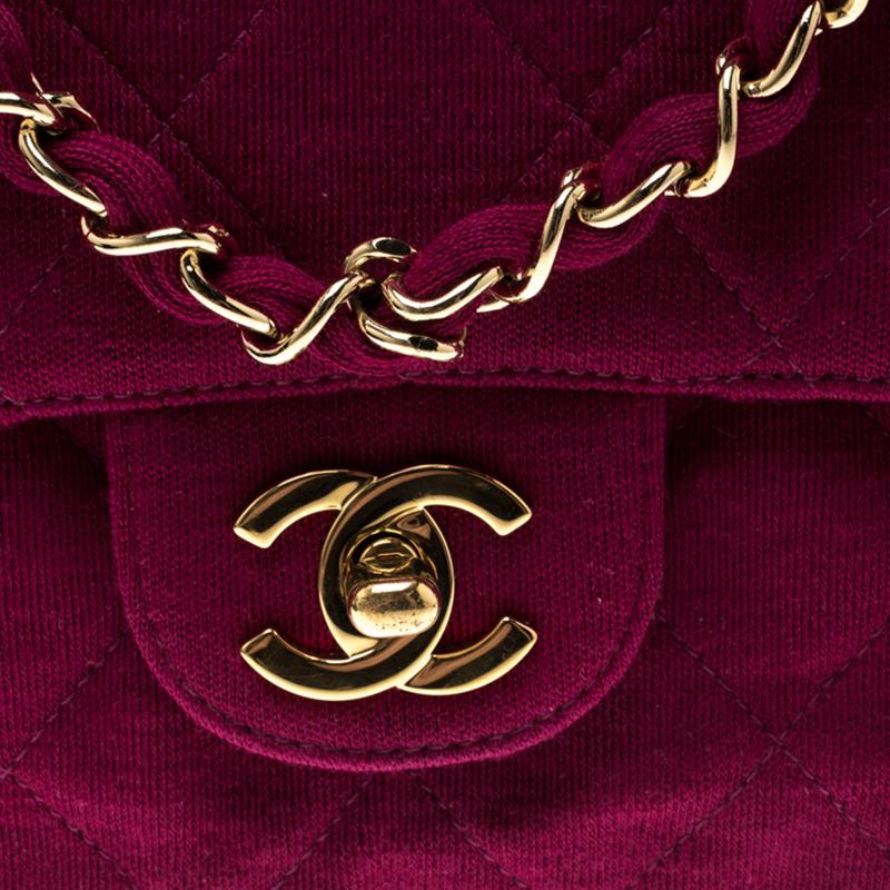 Chanel Magenta Quilted Jersey Medium Classic Single Flap Bag 4