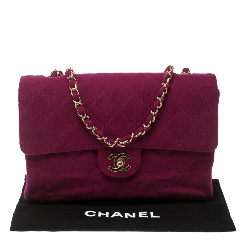 Chanel Magenta Quilted Jersey Medium Classic Single Flap Bag 5