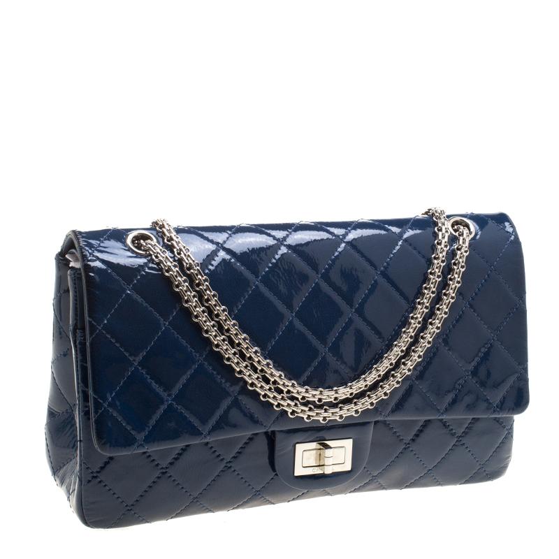 Chanel Blue Quilted Patent Leather Reissue 2.55 Classic 227 Flap Bag 6