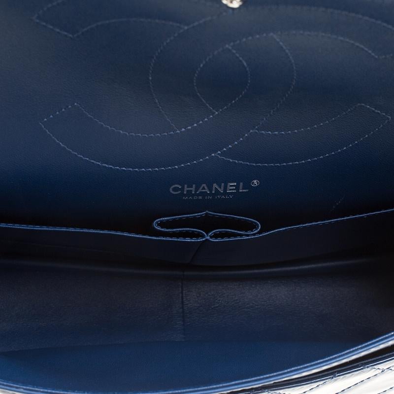 Chanel Blue Quilted Patent Leather Reissue 2.55 Classic 227 Flap Bag In Good Condition In Dubai, Al Qouz 2