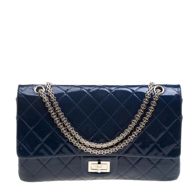 Chanel Blue Quilted Patent Leather Reissue 2.55 Classic 227 Flap Bag