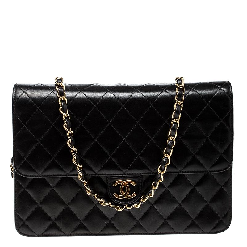 Chanel Black Quilted Leather Medium Vintage Classic Single Flap Bag