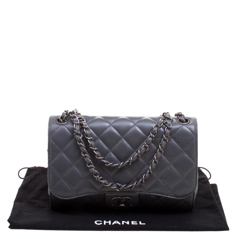 Women's Chanel Grey Quilted Leather Classic Drawstring Flap Shoulder Bag