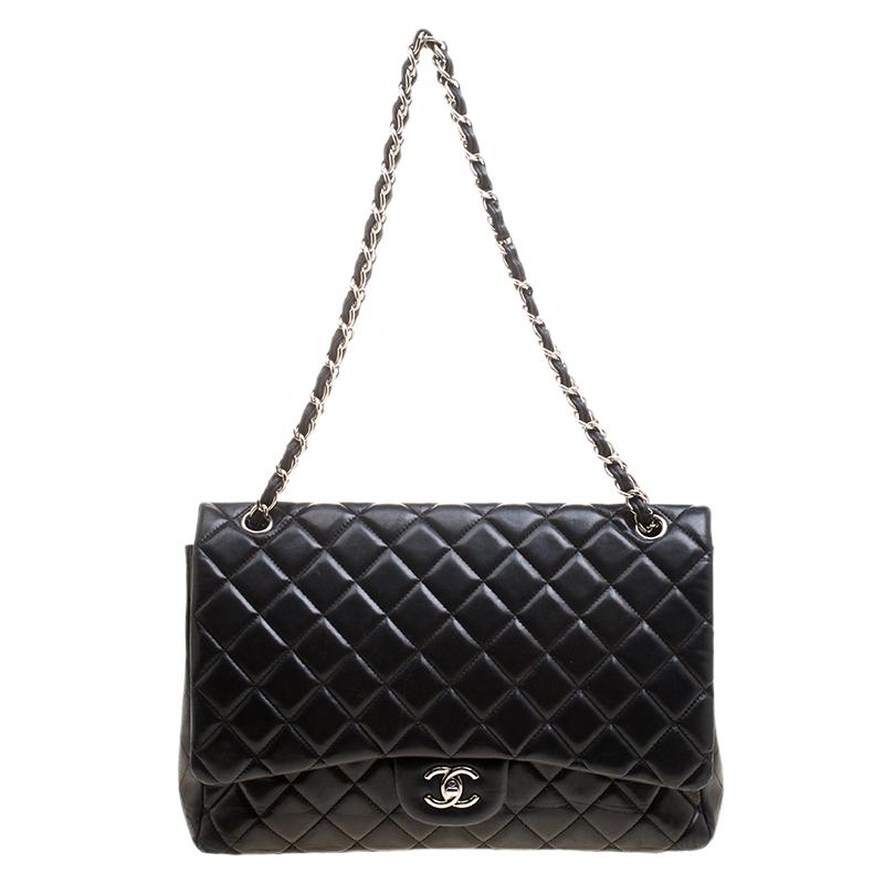 Chanel Black Quilted Leather Maxi Classic Single Flap Bag 3