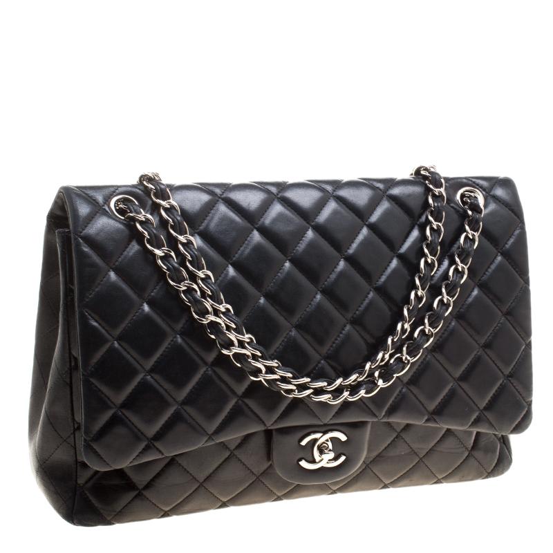 Chanel Black Quilted Leather Maxi Classic Single Flap Bag 7