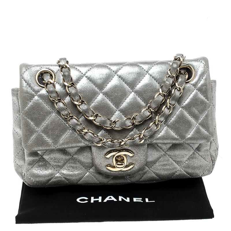 Chanel Silver Quilted Leather New Mini Classic Single Flap Bag 1