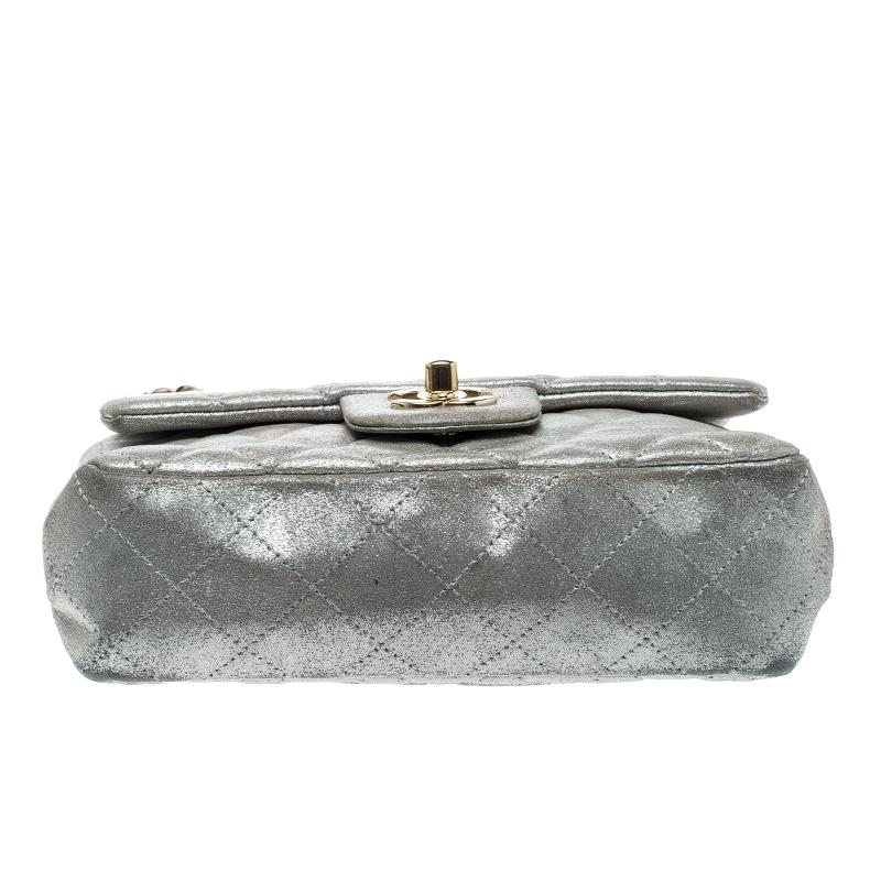 Chanel Silver Quilted Leather New Mini Classic Single Flap Bag 2