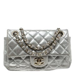 Chanel Silver Quilted Leather New Mini Classic Single Flap Bag