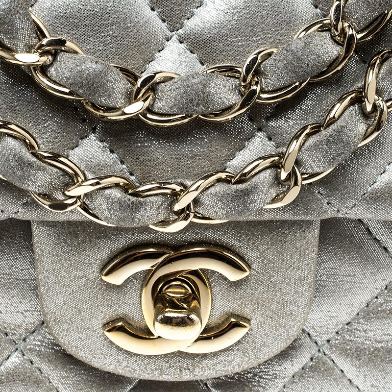 Chanel Silver Quilted Leather New Mini Classic Single Flap Bag 6