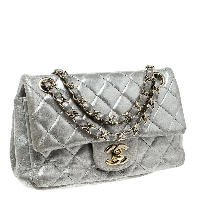 Chanel Silver Quilted Leather New Mini Classic Single Flap Bag 7