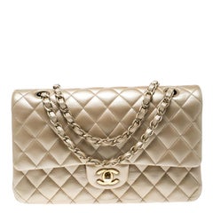 Chanel Metallic Beige Quilted Leather Medium Classic Double Flap Bag