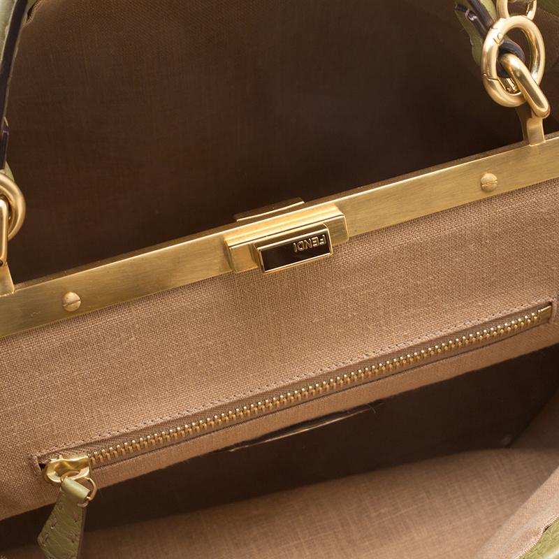 Fendi Green Selleria Leather Large Peekaboo Top Handle Bag 2