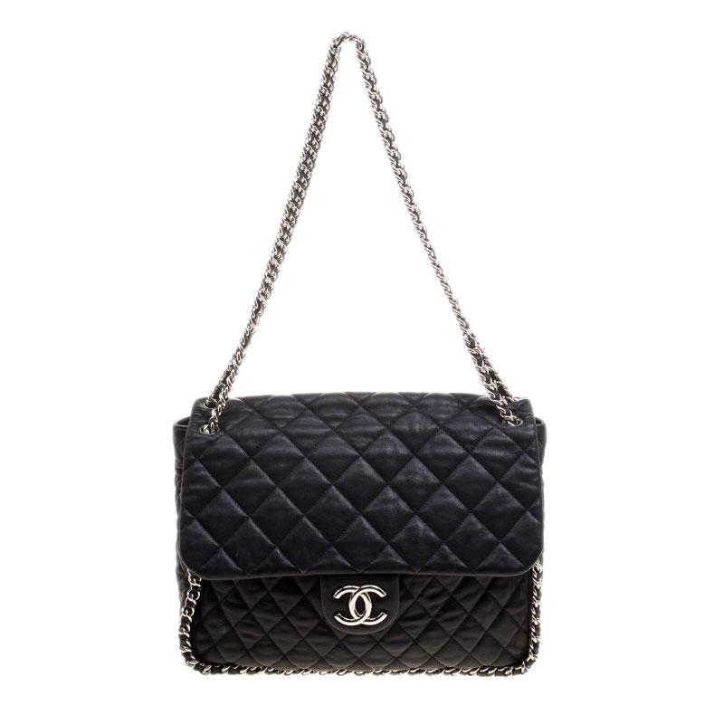 Chanel Black Leather Maxi Chain Around Flap Shoulder Bag 1