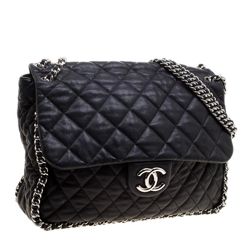 Chanel Black Leather Maxi Chain Around Flap Shoulder Bag 4