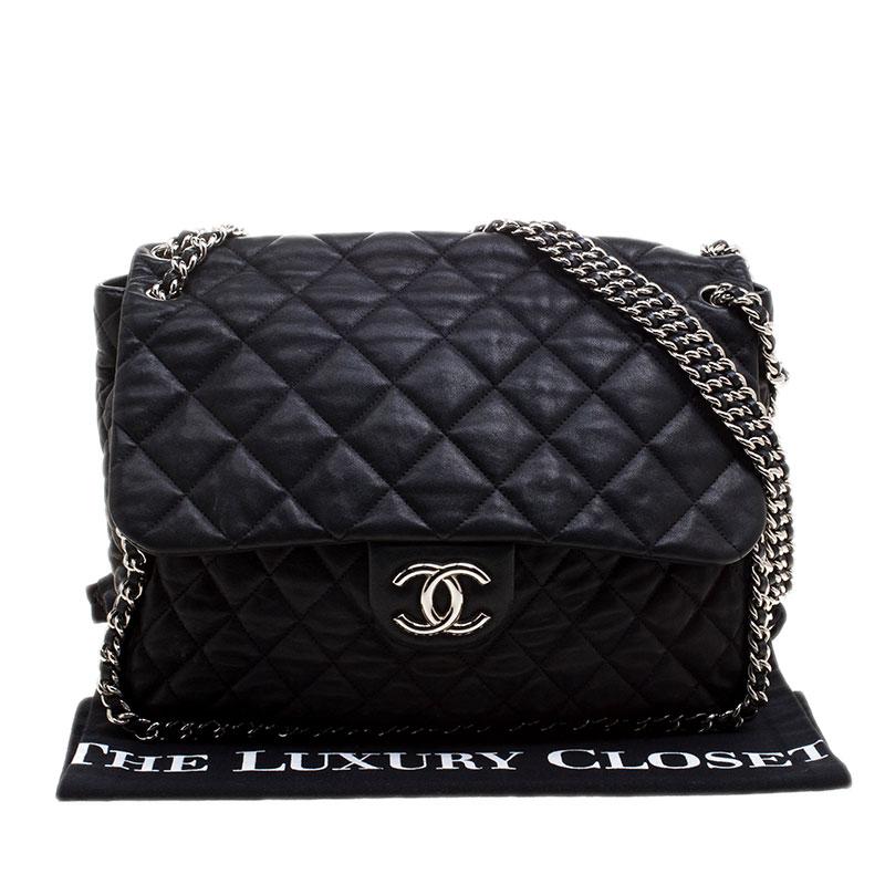 Chanel Black Leather Maxi Chain Around Flap Shoulder Bag 7