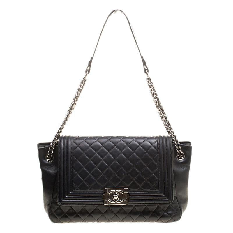 Chanel Black Quilted Leather Boy Accordion Flap Bag 100% AUTHENTIC