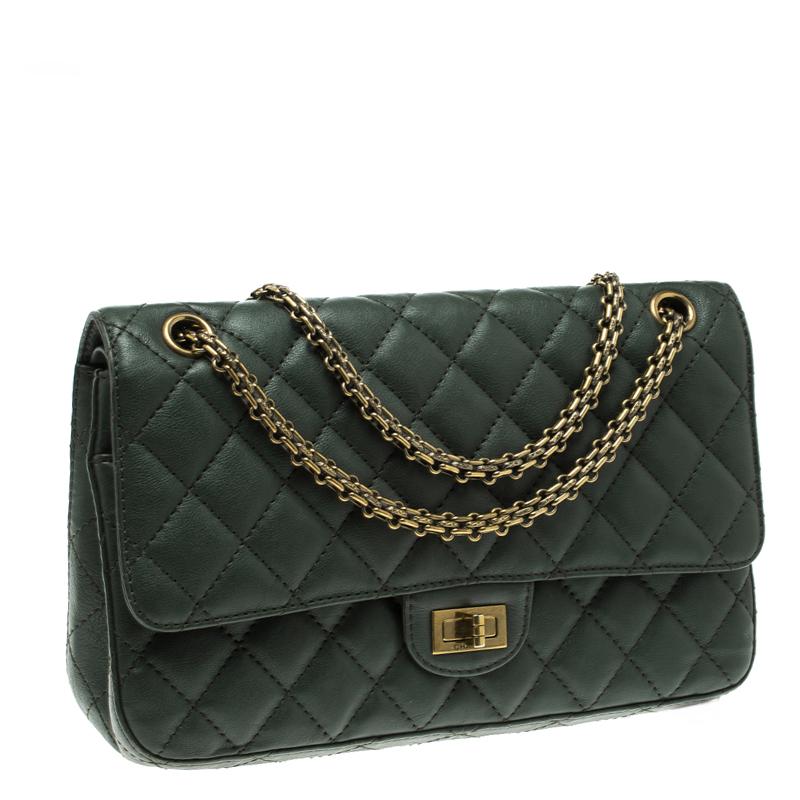 Women's Chanel Green Quilted Leather Reissue 2.55 Classic 226 Flap Bag