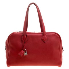 Used Hermes Rougue Garance Togo Leather Victoria II Bag