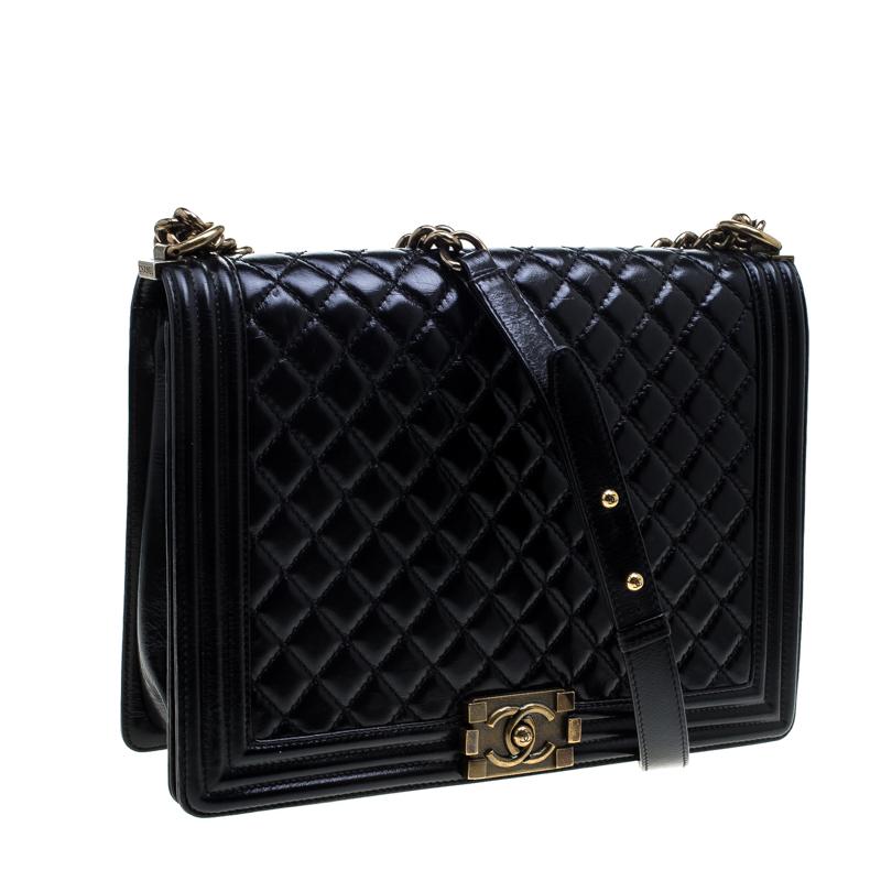 Chanel Black Quilted Leather Large Boy Flap Bag 7