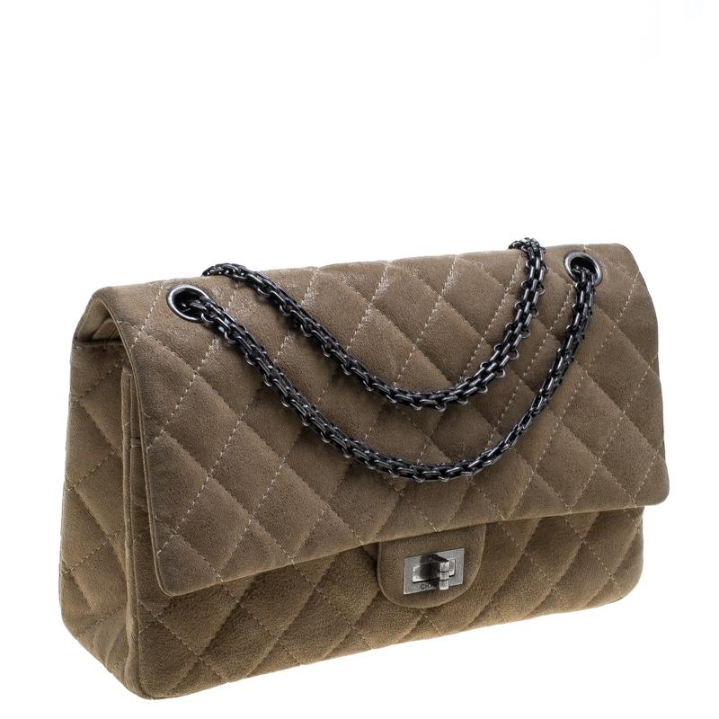 Women's Chanel Beige Quilted Glazed Suede Reissue 2.55 Classic 226 Flap Bag