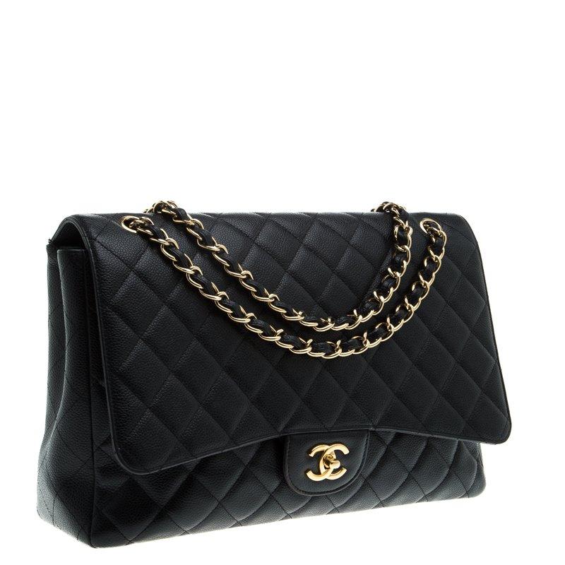 Chanel Black Quilted Caviar Leather Maxi Classic Flap Bag 2