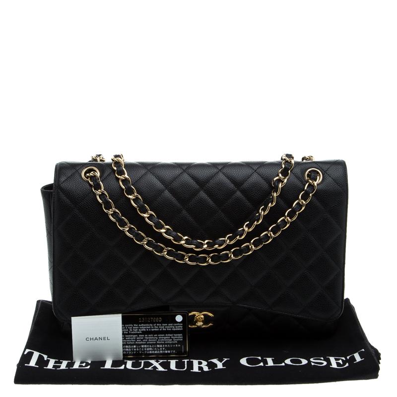 Chanel Black Quilted Caviar Leather Maxi Classic Flap Bag 8