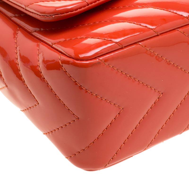 Chanel Coral Quilted Patent Leather Chevron Jumbo Classic Flap Bag 1