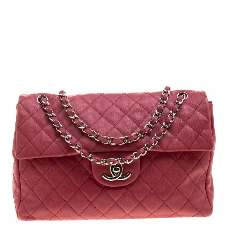 Chanel Red Quilted Leather Maxi Jumbo XL Classic Flap Bag