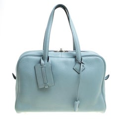 Used Hermes Ciel Togo Leather Palladium Hardware Victoria II Fourre Tout 35