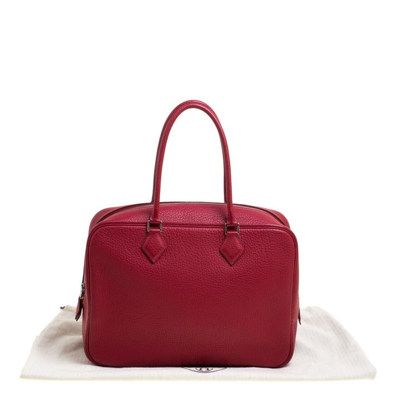 Hermes Rouge Vif Clemence Leather Plume 32cm Bag In Excellent Condition In Dubai, Al Qouz 2