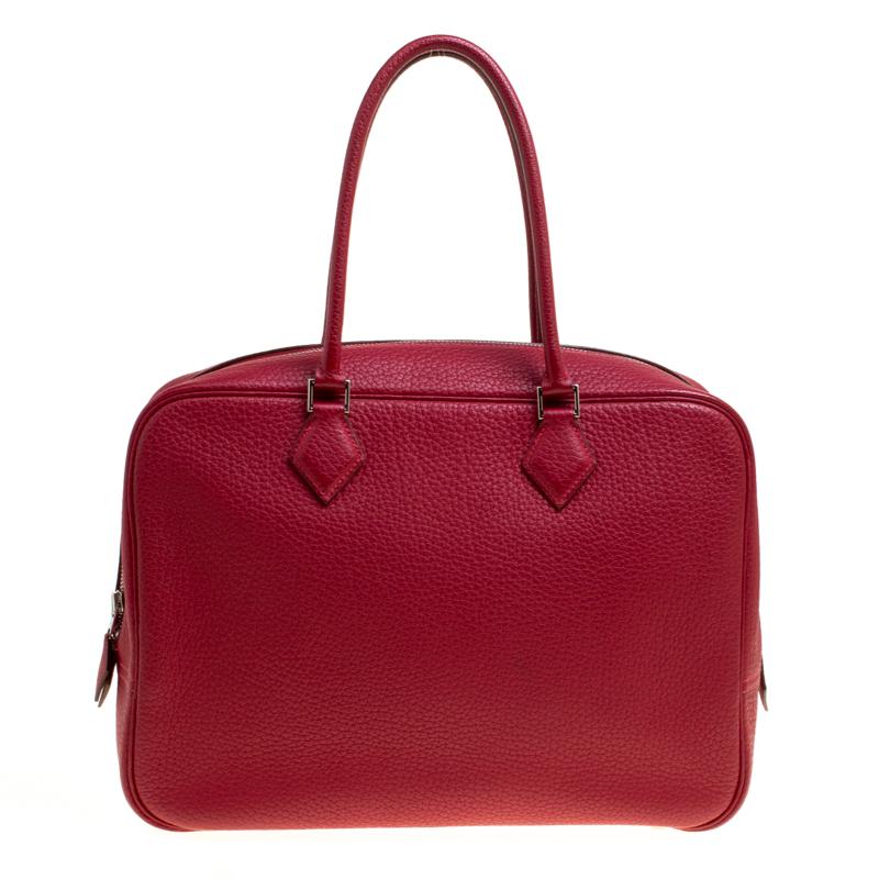 Hermes Rouge Vif Clemence Leather Plume 32cm Bag
