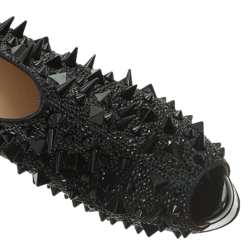 Christian Louboutin Black Patent Bridget's Back Spike Peep Toe Ankle Boots Size  3