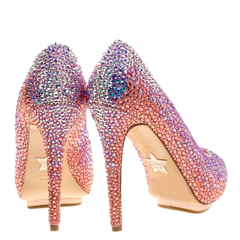 Brown Le Silla Pink Satin and Crystal Embellishment Limited Edition Peep Toe Pumps Siz