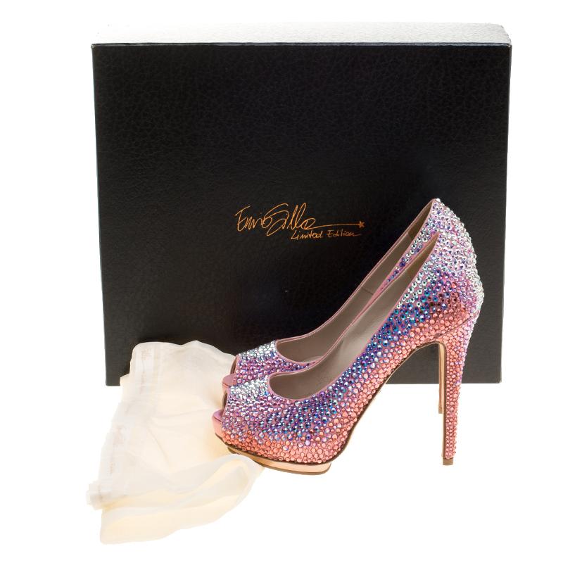 Le Silla Pink Satin and Crystal Embellishment Limited Edition Peep Toe Pumps Siz 2