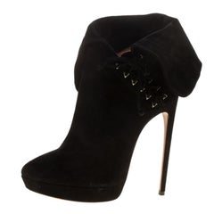 Alaia Black Suede Lace Up Platform Ankle Boots Size 41