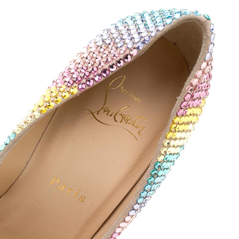 Christian Louboutin Multicolor Crystal Embelllished Suede Rainbow Strass Pointed 1
