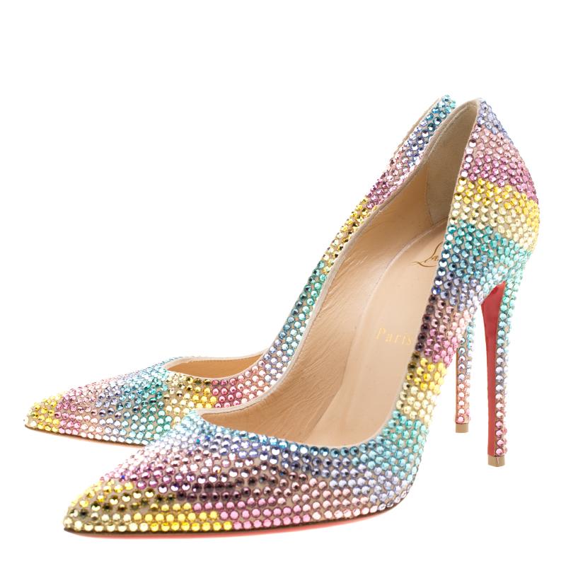 Christian Louboutin Multicolor Crystal Embelllished Suede Rainbow Strass Pointed In New Condition In Dubai, Al Qouz 2