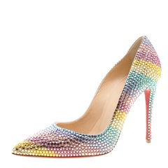 Christian Louboutin Multicolor Kristall verschönert Wildleder Regenbogen Strass Pointed