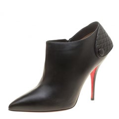 Christian Louboutin Black Leather Huguette Pointed Toe Ankle Booties Size 41