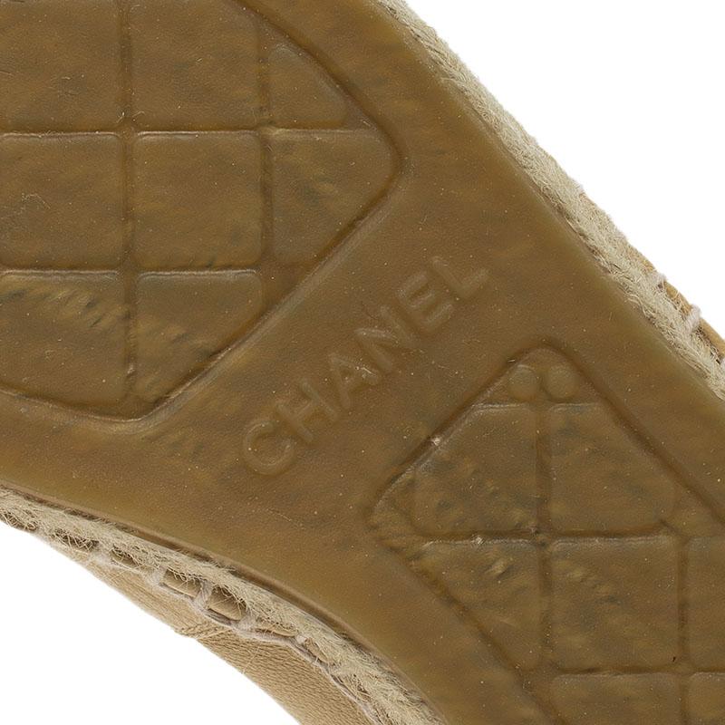Chanel Beige and Black Leather Camellia Studded Espadrilles Size 36 7