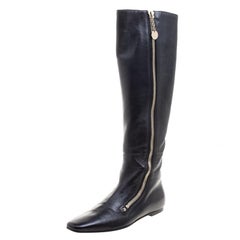 Gucci Black Leather Zip Up Knee Length Boots Size 40