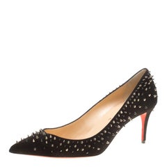 Christian Louboutin Black Suede Escarpic Spikes Embellished Pointed Toe Pumps Si
