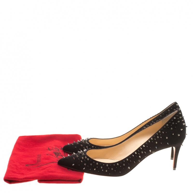 Christian Louboutin Black Suede Escarpic Spikes Embellished Pointed Toe Pumps Si 3