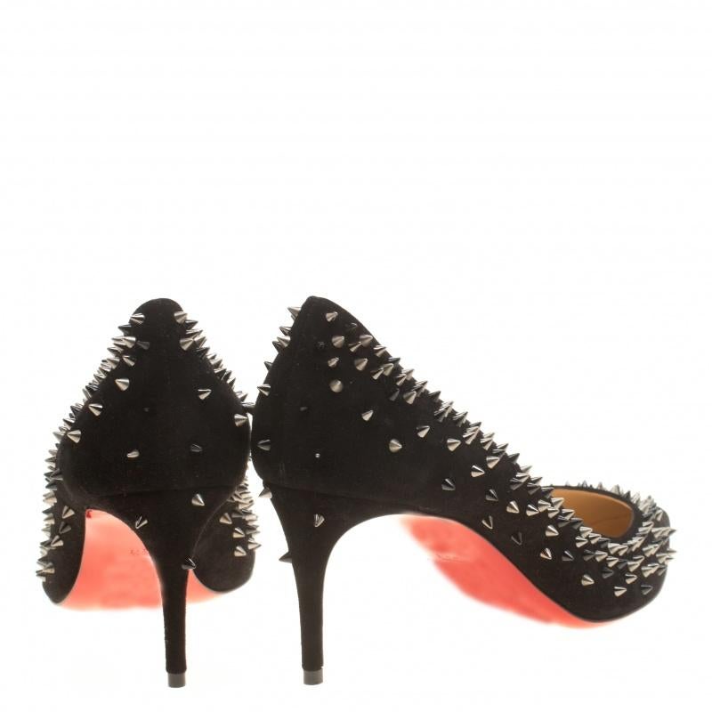 Christian Louboutin Black Suede Escarpic Spikes Embellished Pointed Toe Pumps Si In New Condition In Dubai, Al Qouz 2