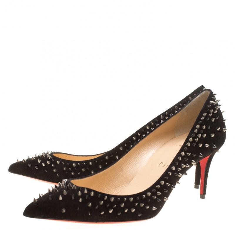Christian Louboutin Black Suede Escarpic Spikes Embellished Pointed Toe Pumps Si 2